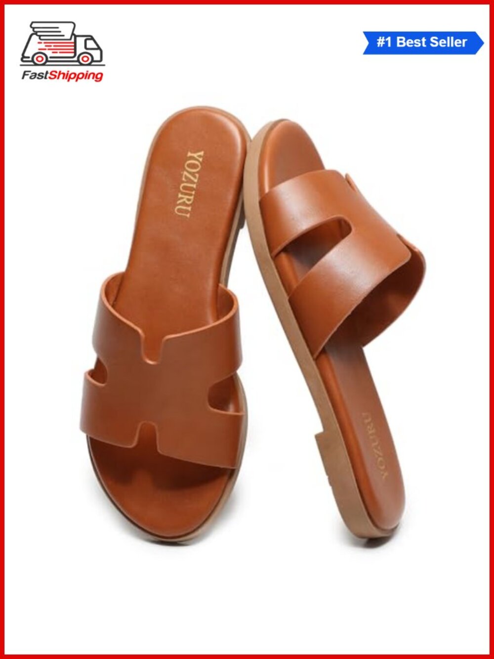 โจ Yozuru Women's Leather Flat Slide Sandals Comfortable Summer Casual Open Toe